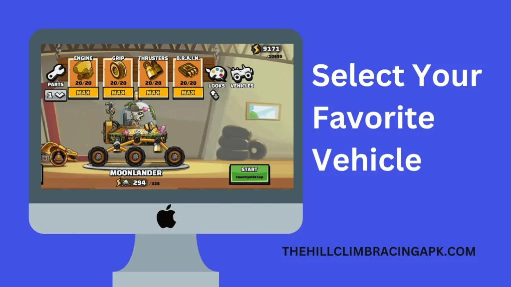 Select your favorite vehicle in Hill Climb Racing 2 For Mac