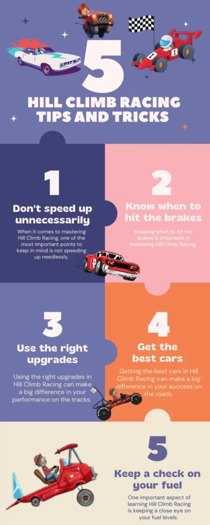 infographic of top 5 HIll Climb racing tips and tricks