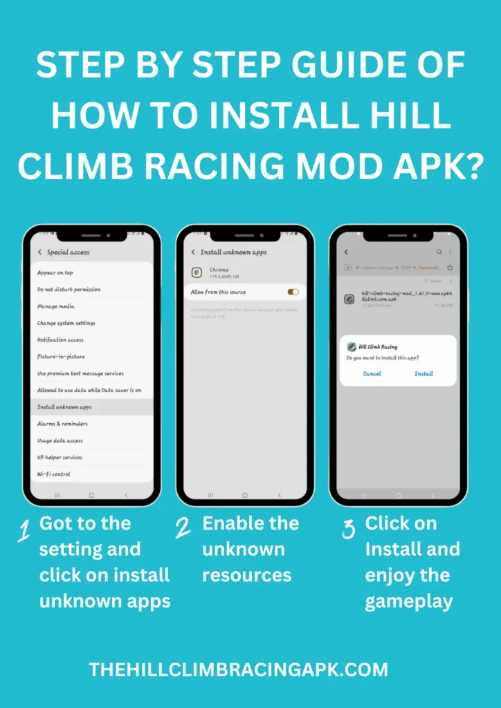 STEP BY STEP GUIDE OF HOW TO INSTALL HILL CLIMB RACING MOD APK